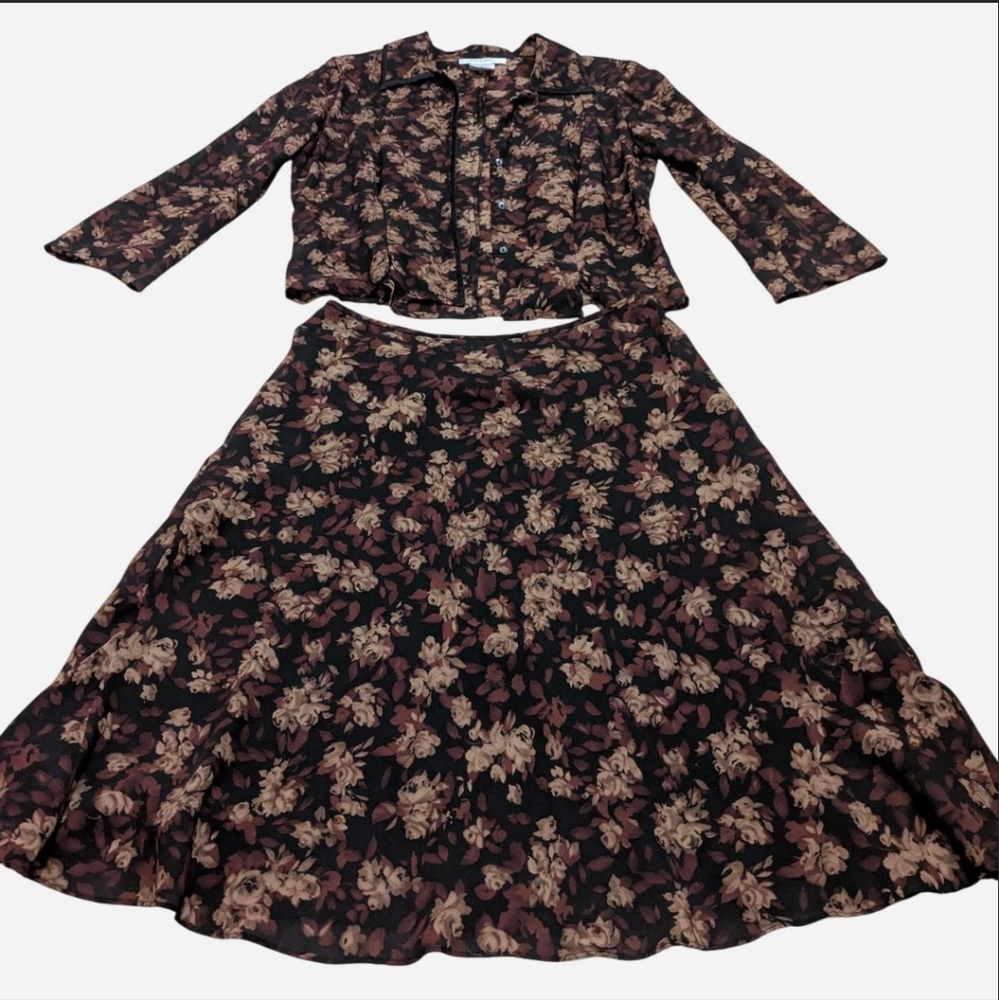 Silk Blouse & Skirt Set (See Description)